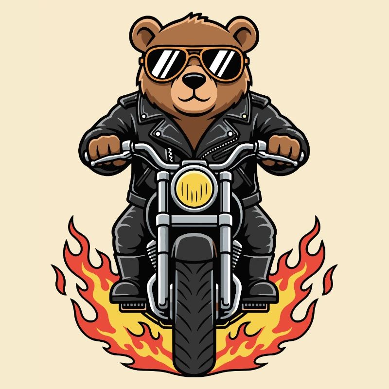 Cool Biker Bear Motorcycle Flames