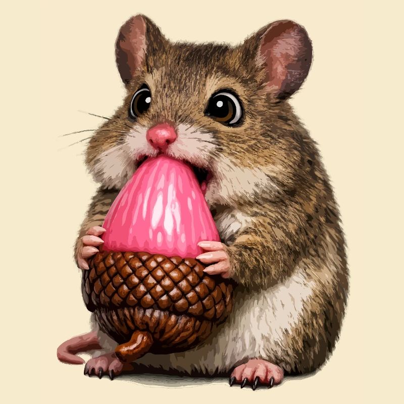 Holzmaus mit rosa Eichel