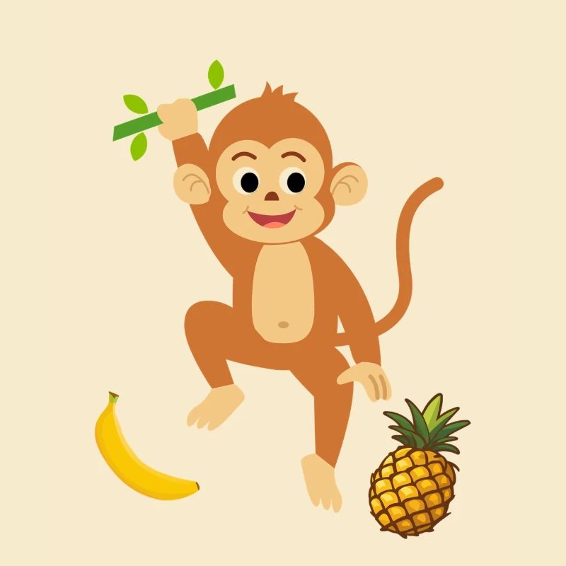 Player Monkey mit Ananas und Banane