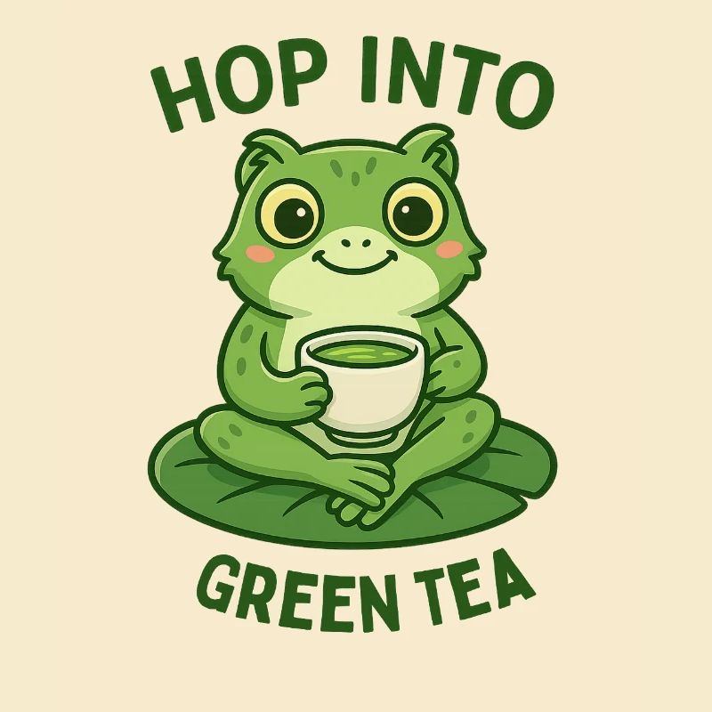 Green Frog Drinking Tea Animals Design