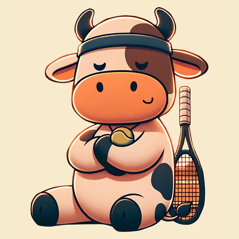 Mignonne vache de tennis avec raquette et balle