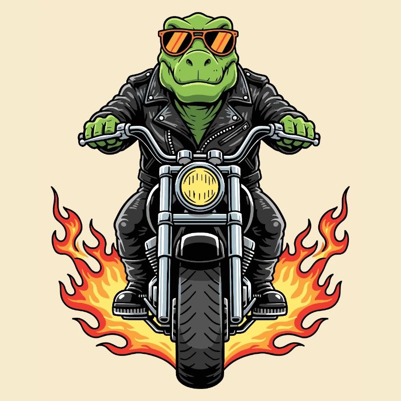 Cool Biker T-Rex Dinosaur Motorcycle Flames