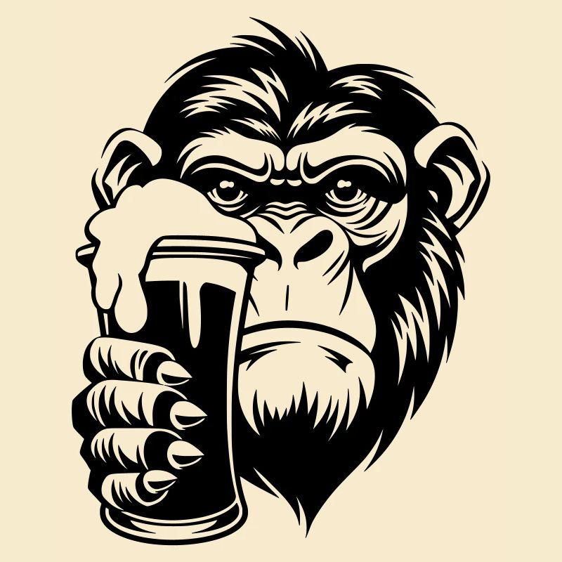 Monkey holding a drink with foam