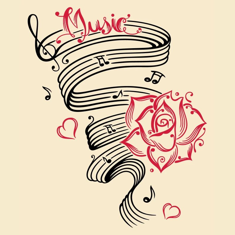 Music notes with music sheet and rose.