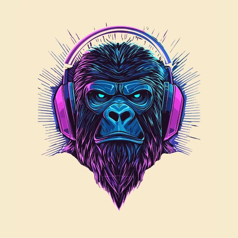 Gorilla mit Kopfhörern – Polygon Affe mit Bart