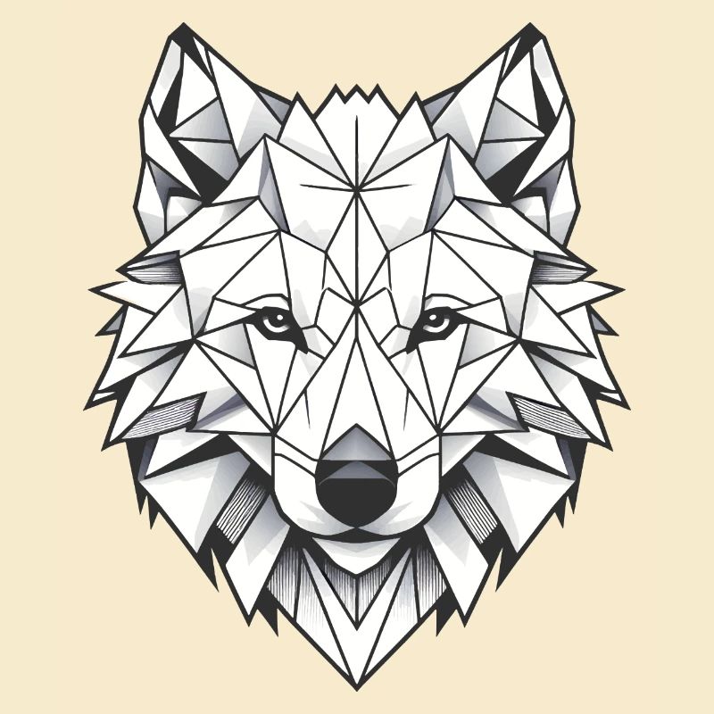 Geometric White Wolf Head - Polygons Motif