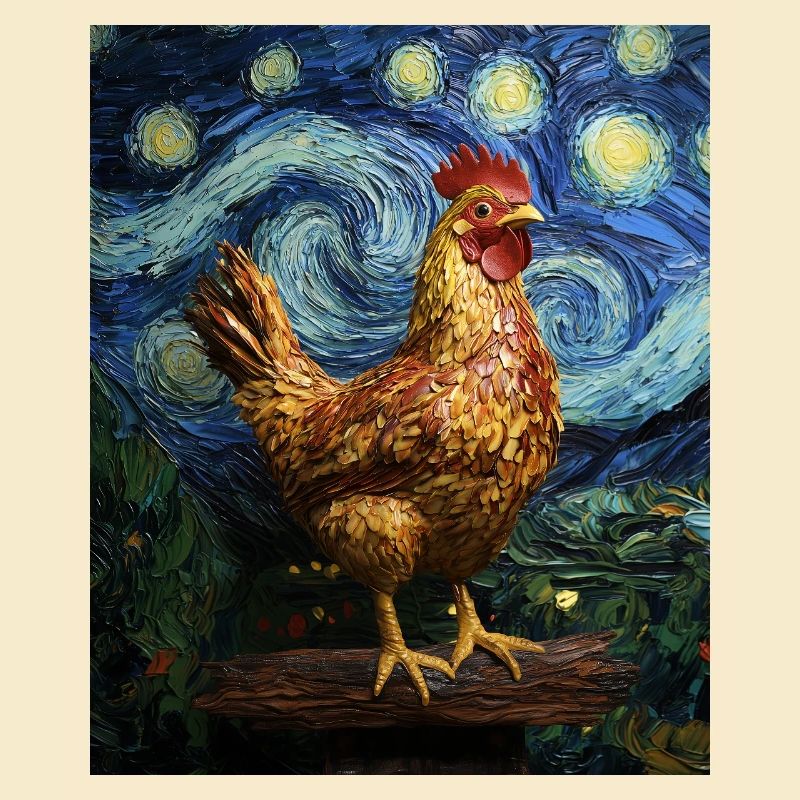 Chicken Rooster Chickens Van Gogh Style Starry
