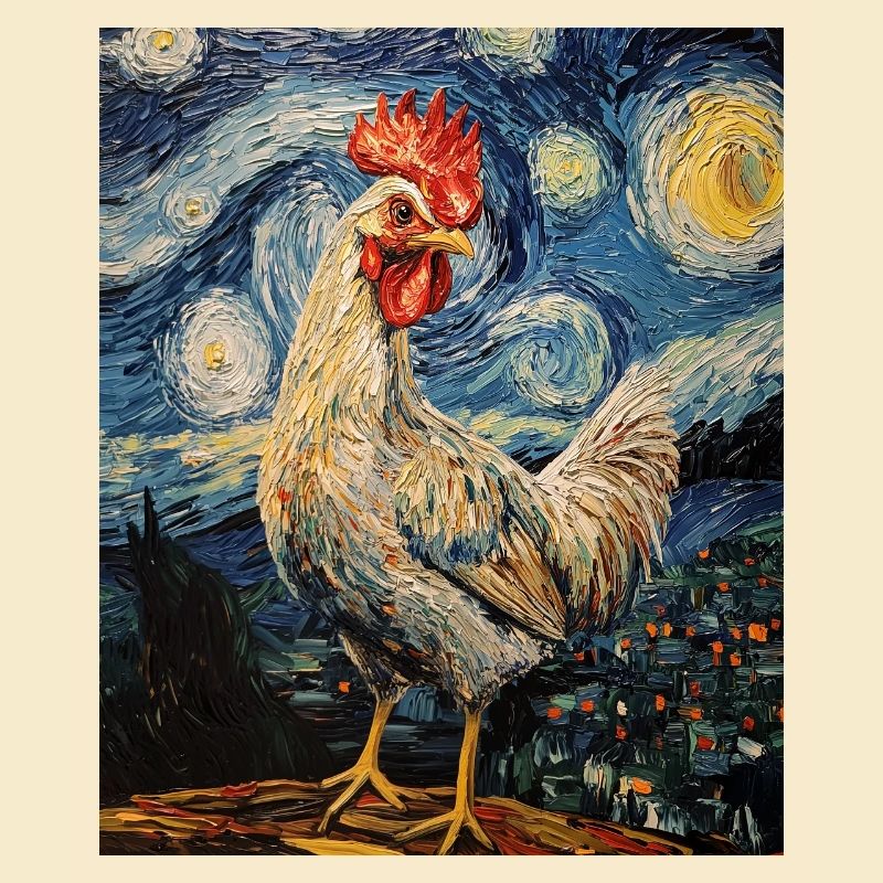 Chicken Rooster Chickens Van Gogh Style Starry