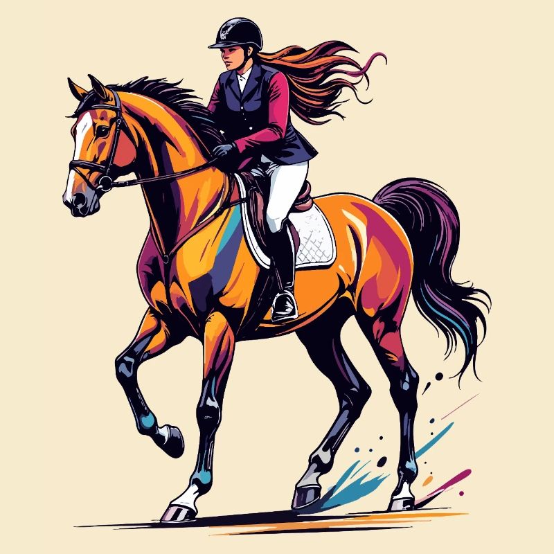 Farbexplosion Reitsport Springendes Pferd Reiterin