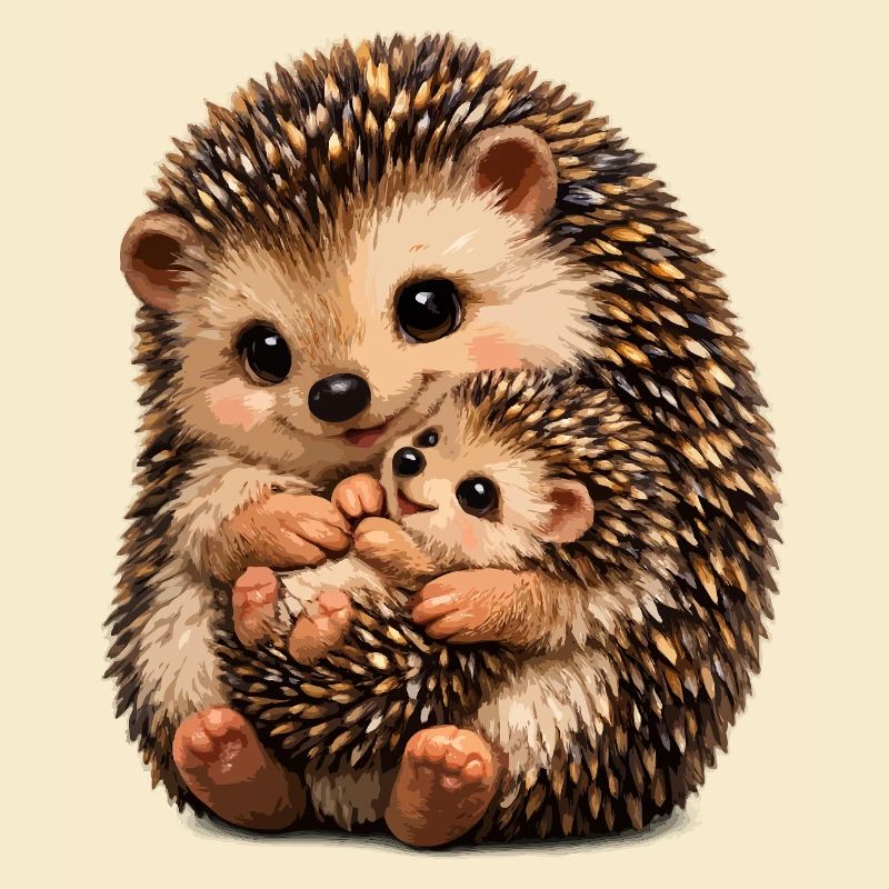 Illustration de câlins entre mère et bébé hérisson