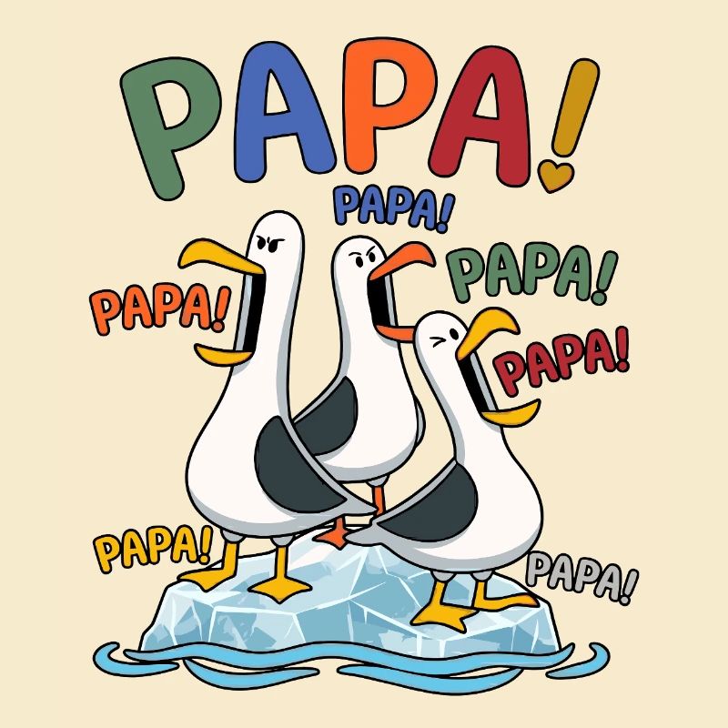 Lustige Papa Möwen auf Eisscholle - Comic Design