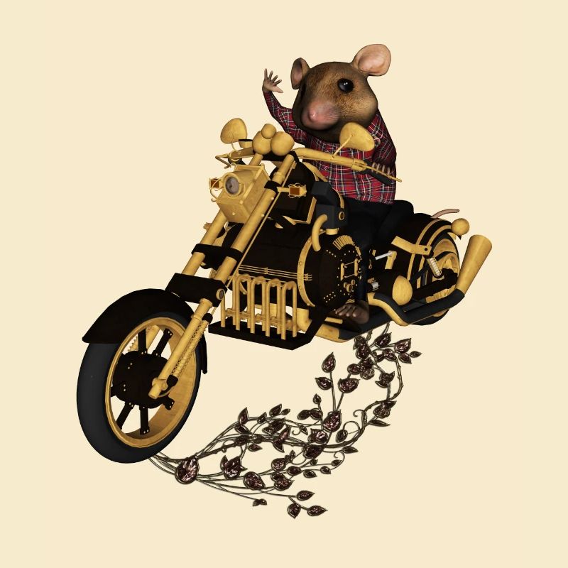 Pattern, funny mouse on a motorcycle