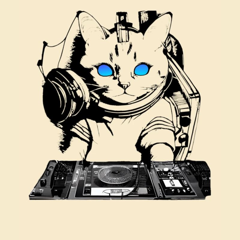 DJ cat avec table de mixage