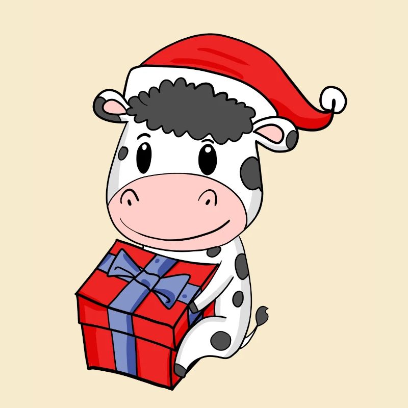 Vache de Noël Bébé avec cadeau