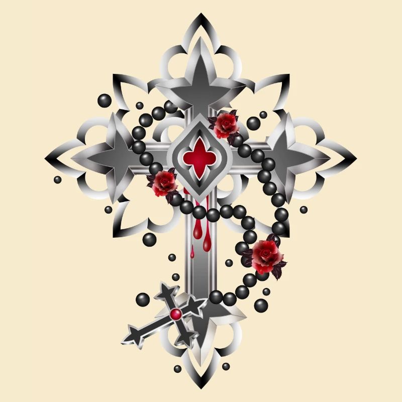 Croix faite d’éléments gothiques et chapelet