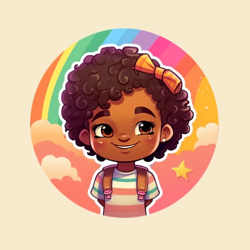 Pretty kid face with rainbow background