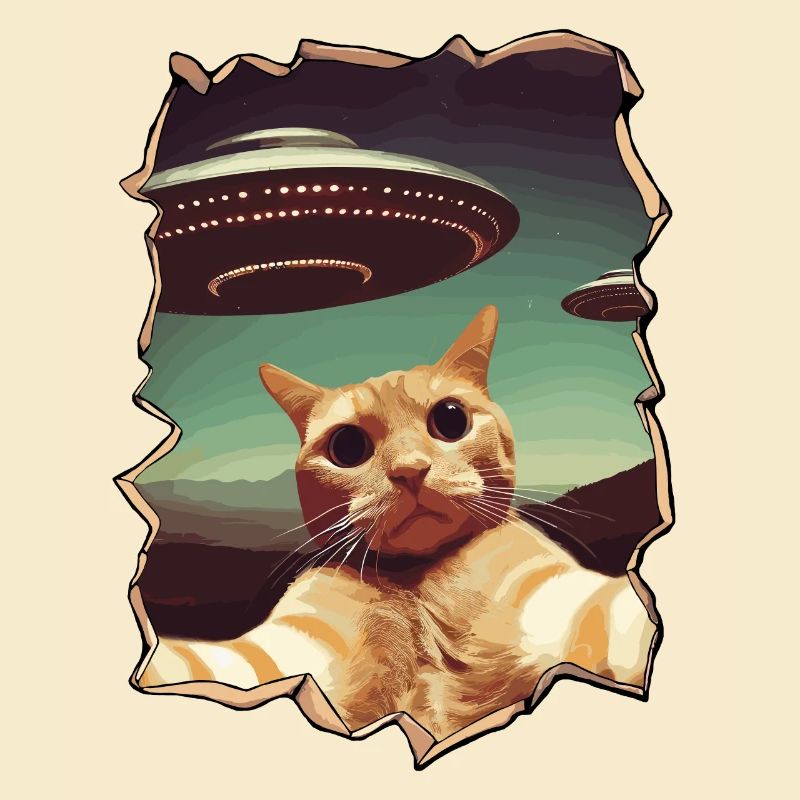 Funny Cut Out Cat Selfie UFO 3D Effect