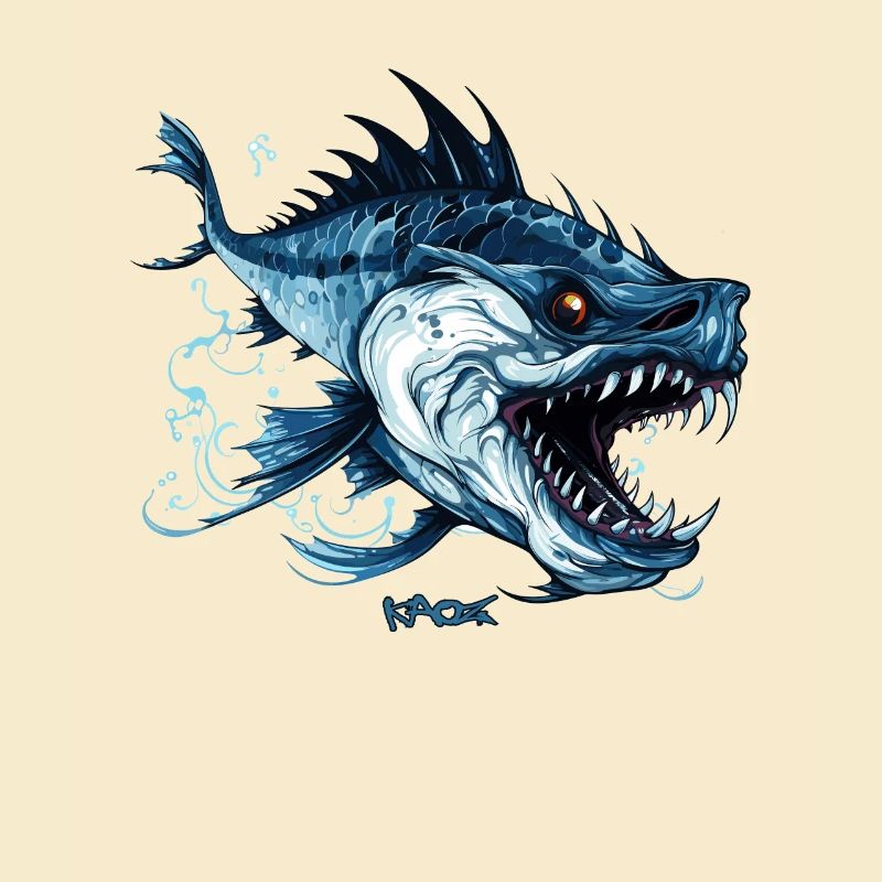 Big Teeth : Poisson monstre de dessin animé effrayant