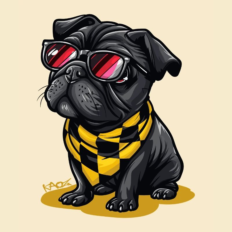 Checkered Pattern: Bandana Pug with Sunglasses