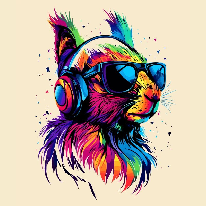 Eichhörnchen Kopfhörer Bunt Popart DJ Eichhörnchen