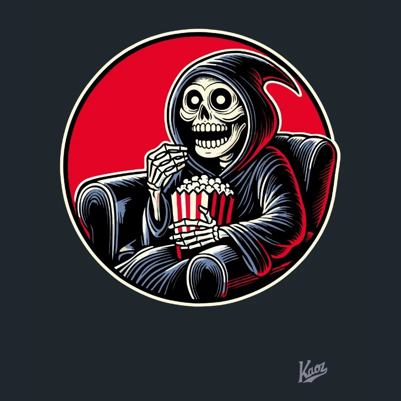 Cinéaste Grim Reaper avec pop-corn