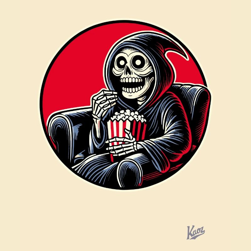 Grim Reaper Cineast mit Popcorn