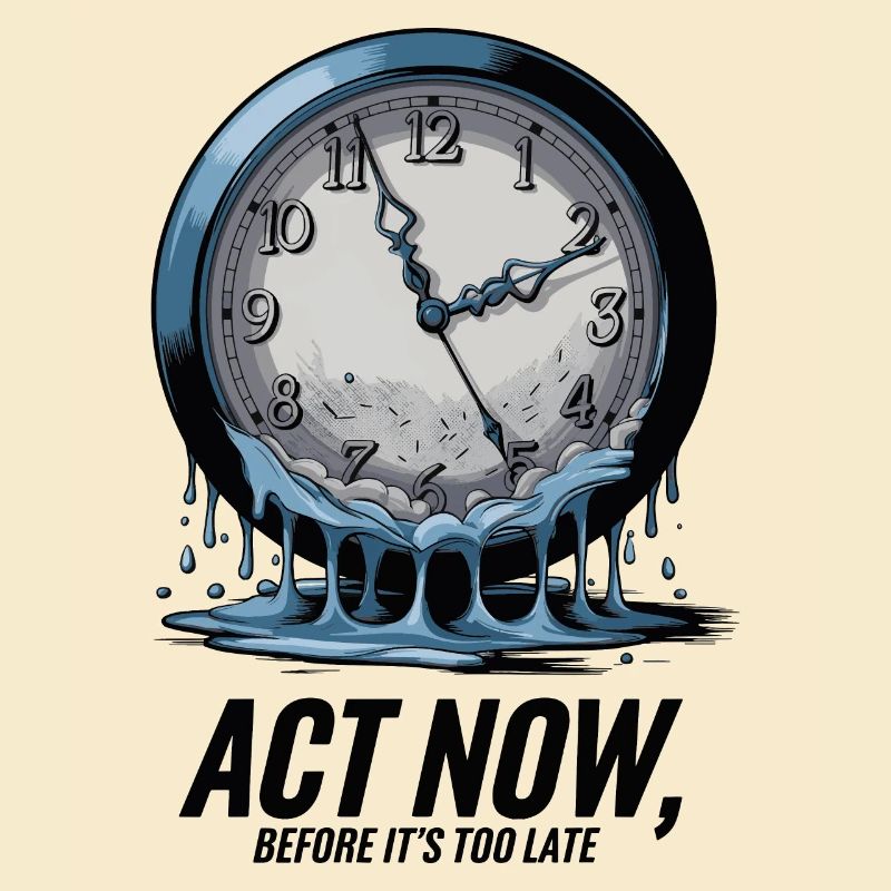 Melting Clock Act Now Klimabewusstsein Kunst
