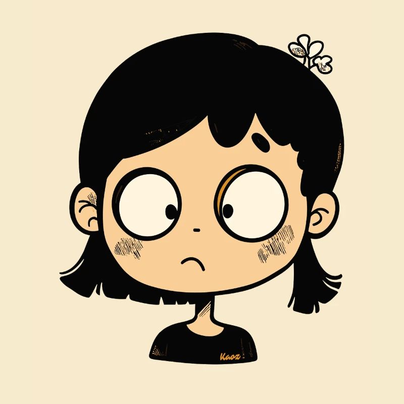 fille de dessin animé réfléchie