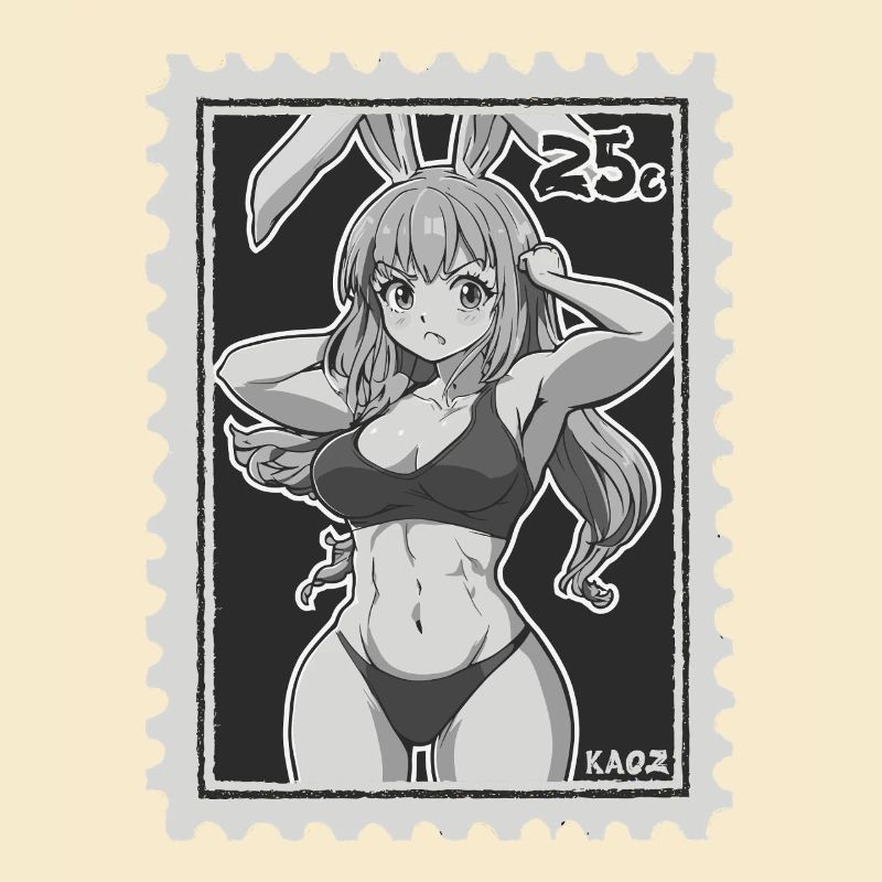 Drôle de lapin musculaire comme timbre-poste