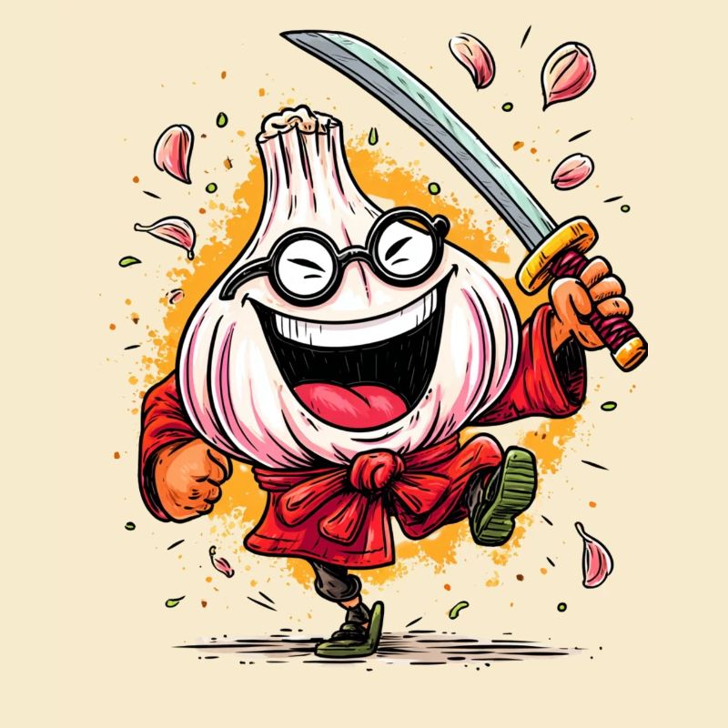 Furchtloser Knoblauch Samurai Heldencharakter