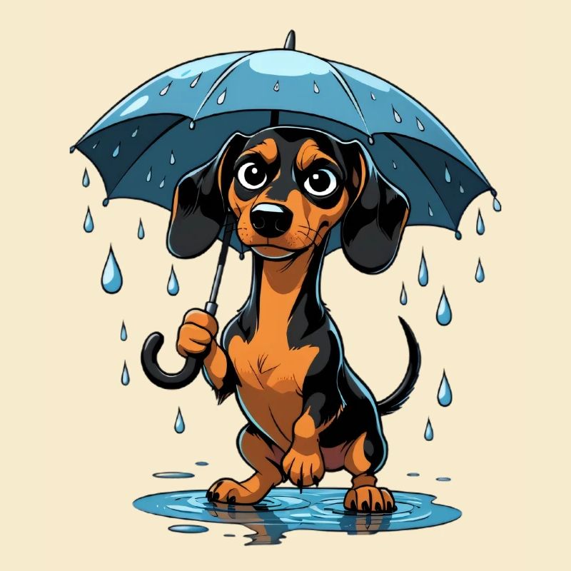 Teckel mignon avec parapluie
