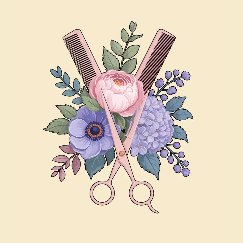 Coiffeur Ciseaux Peigne Fleurs