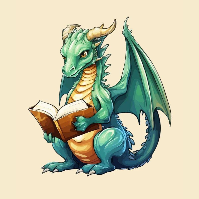Fantasy Reading Dragon with Book