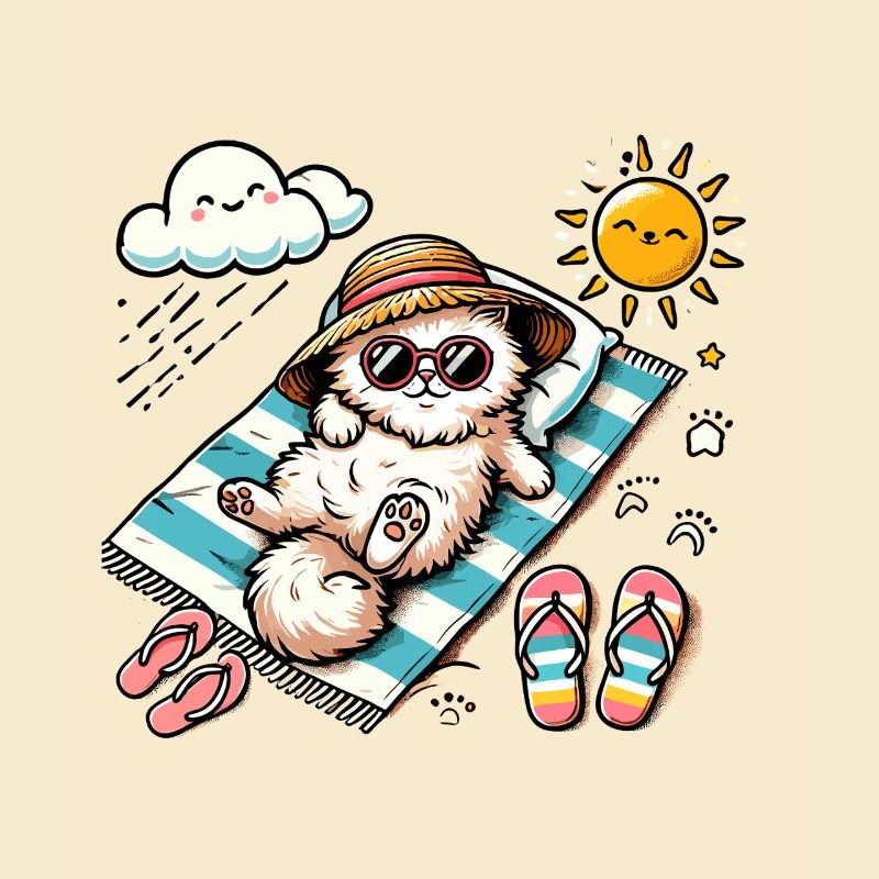 Plage Chat Relaxant Soleil