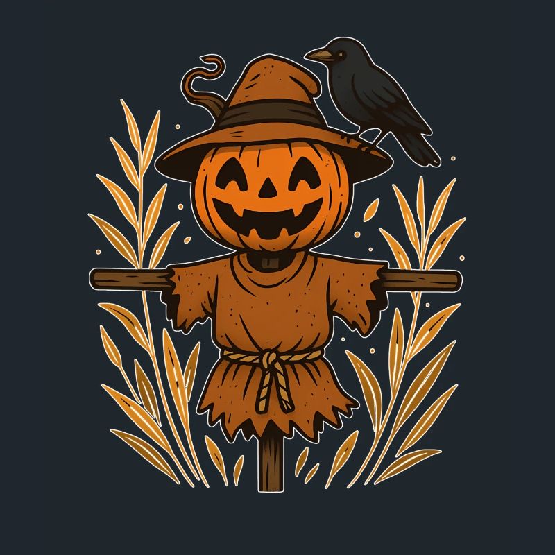 Pumpkin Ghost Scheuch with Raven