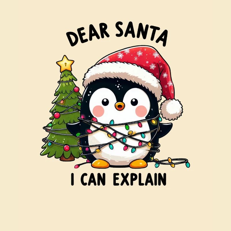 Clumsy penguin tangles Christmas tree