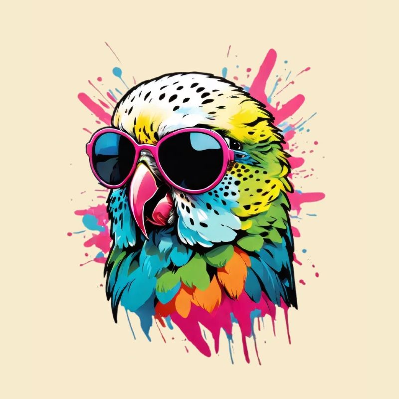 Perruche colorée avec lunettes de soleil éclaboussures