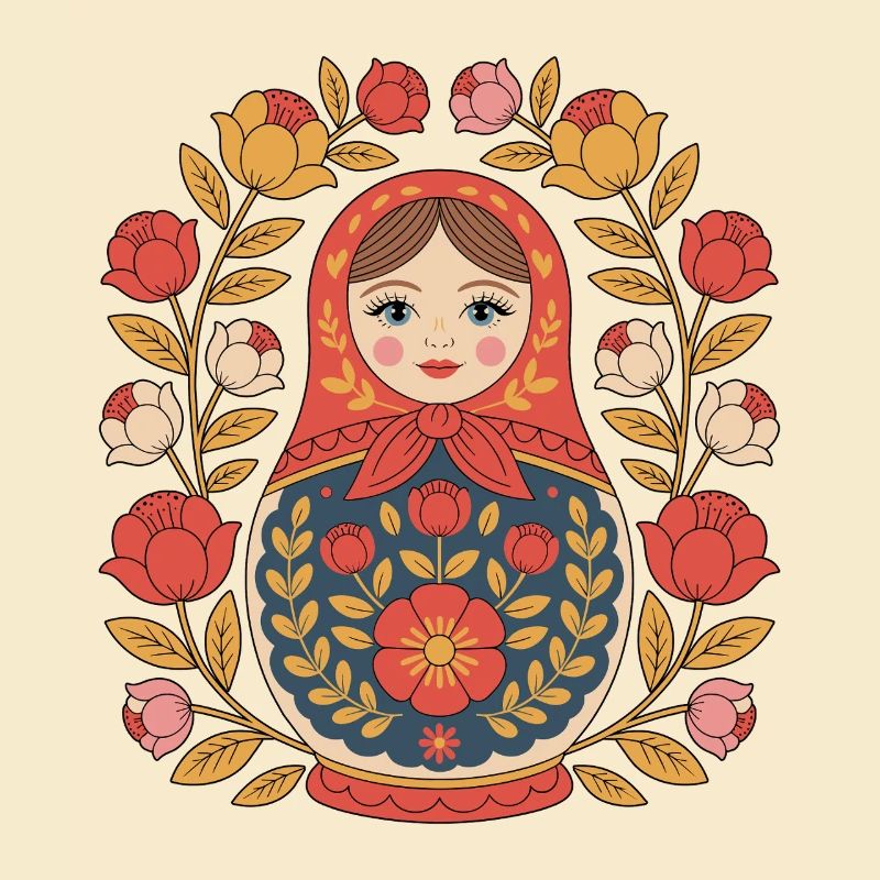 Conception de couronne de fleurs matriochka
