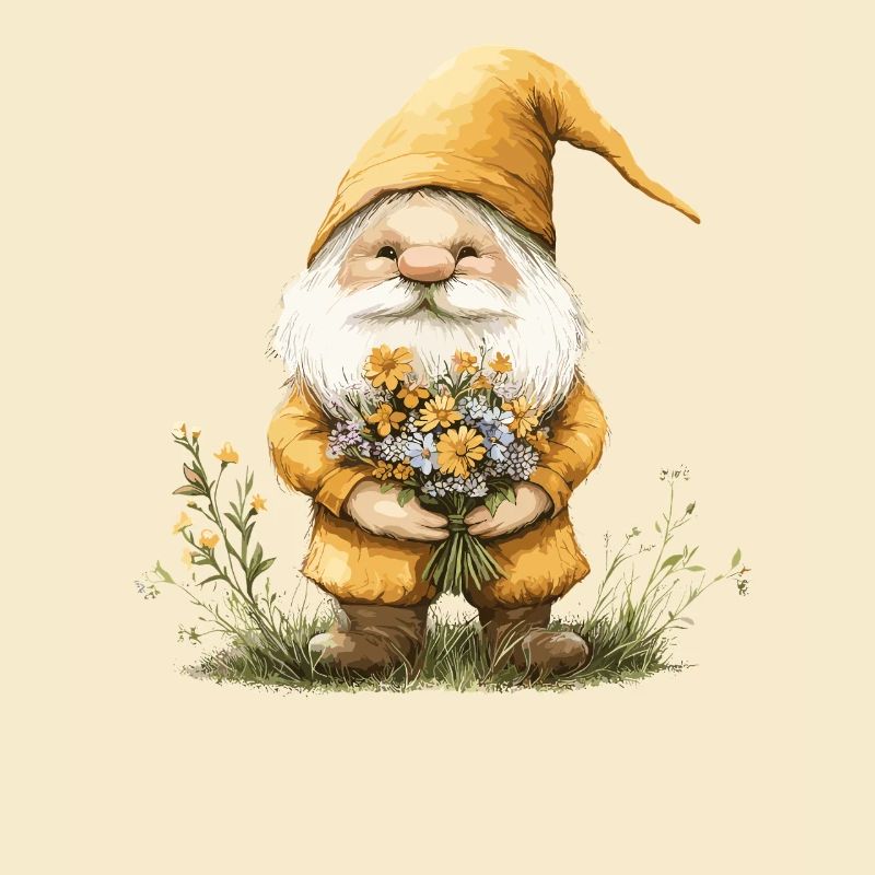 Gnome avec panier de fleurs