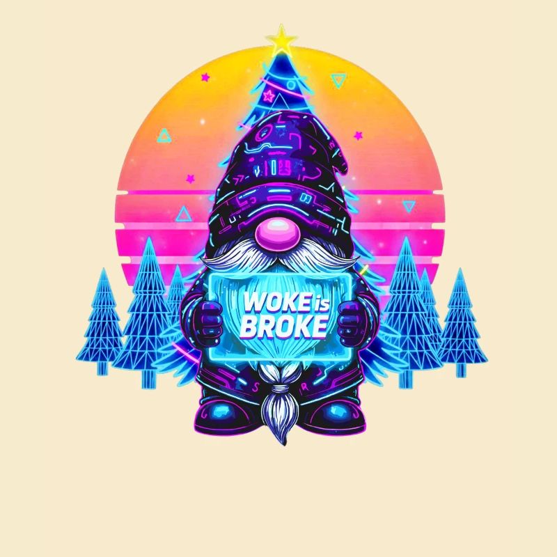 WOKE IS BROKE - Gnome de Noël Synthwave Gnome