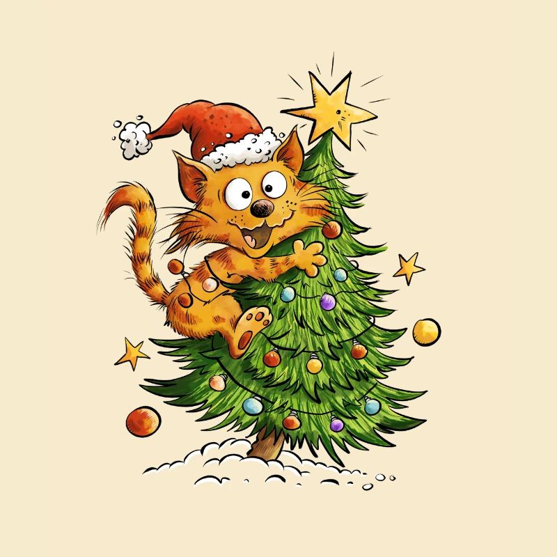 Chat de Noël dans le sapin de Noël Chat de Noël