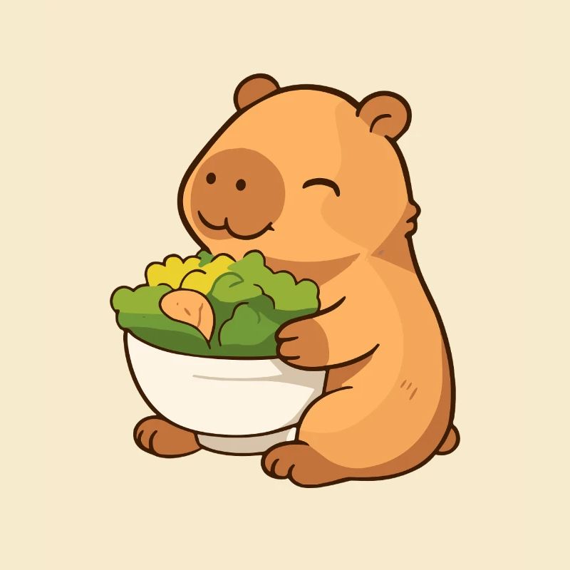 Capybara with salad – relaxed & cute