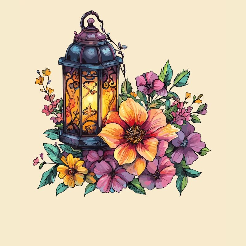 Lanterne dans une mer de fleurs