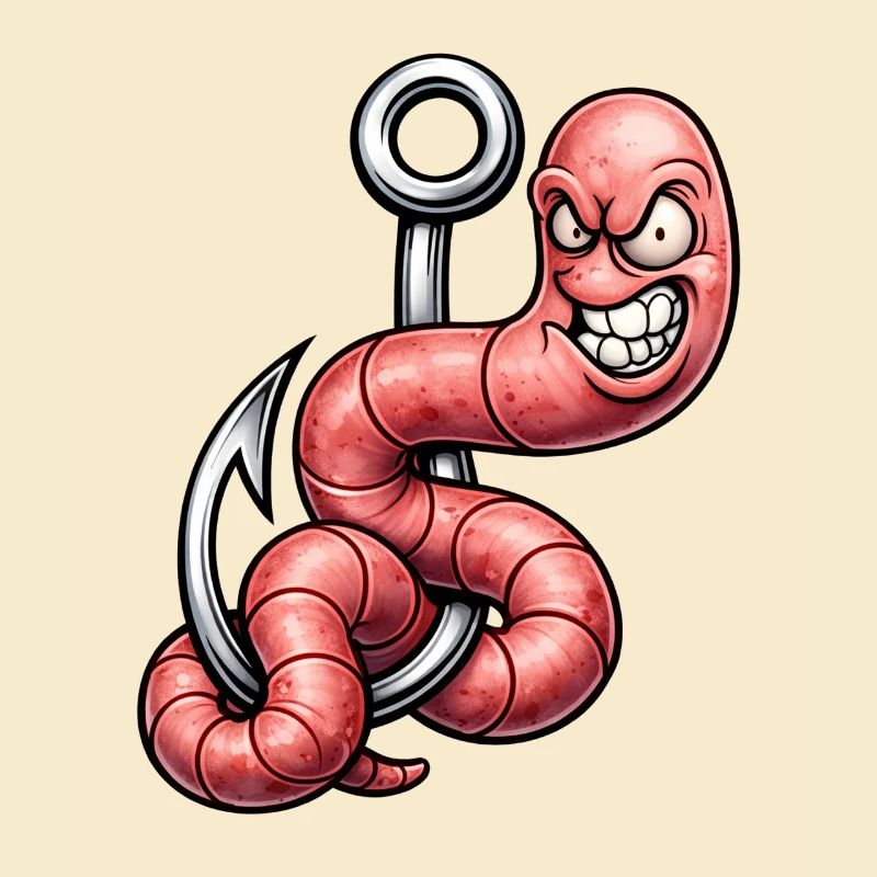 Angry Worm on the Hook – Cartoon Design