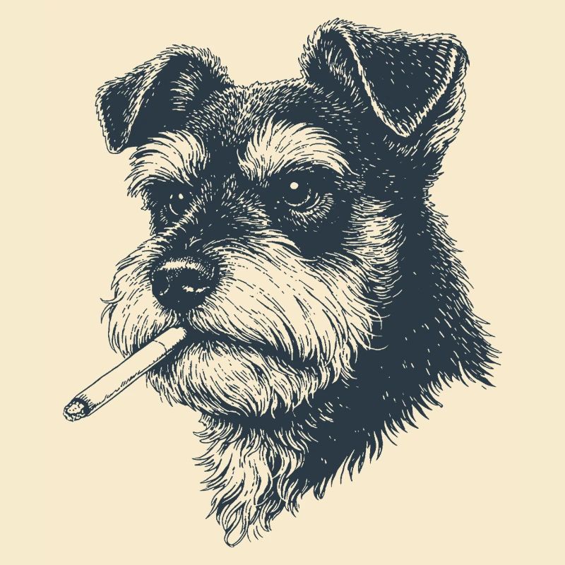 Hundeporträt von Schnauzer mit Zigarette