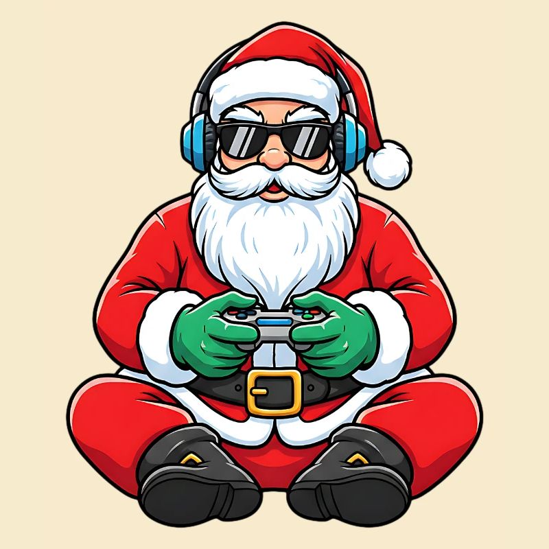 Gamer Weihnachtsmann Spielt Videospiel-Controller