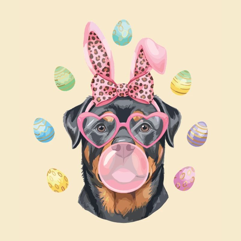 Easter Rottweiler Easter Bunny Ears Heart Glasses