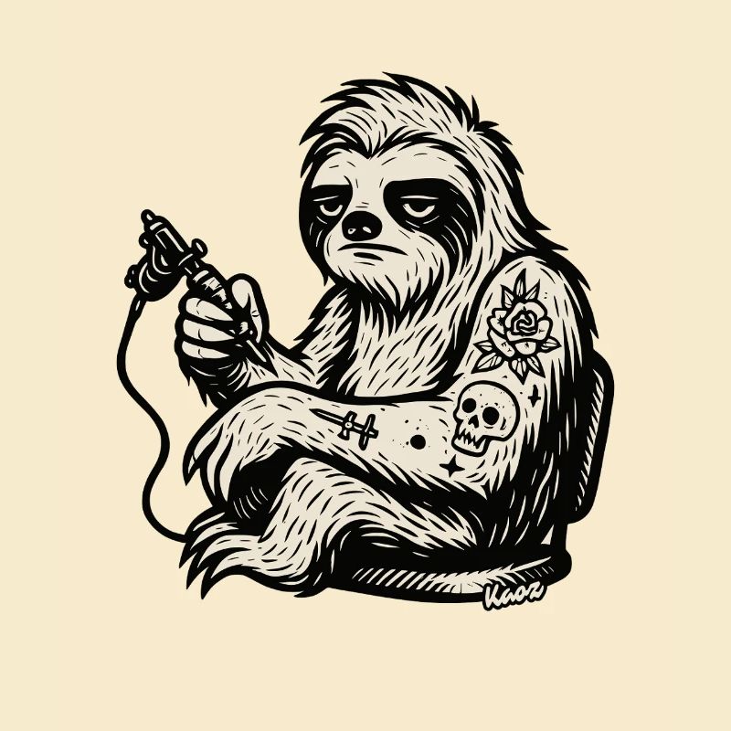 Tattooed Sloth with Skull Rose