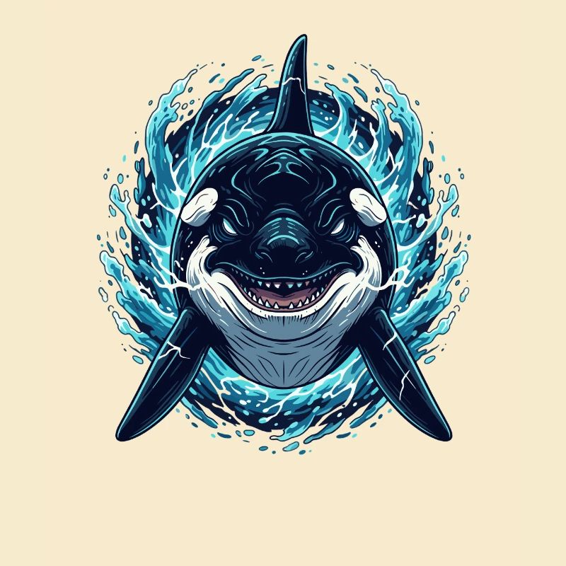 Orca in Lightning – Ocean Orca Illustration