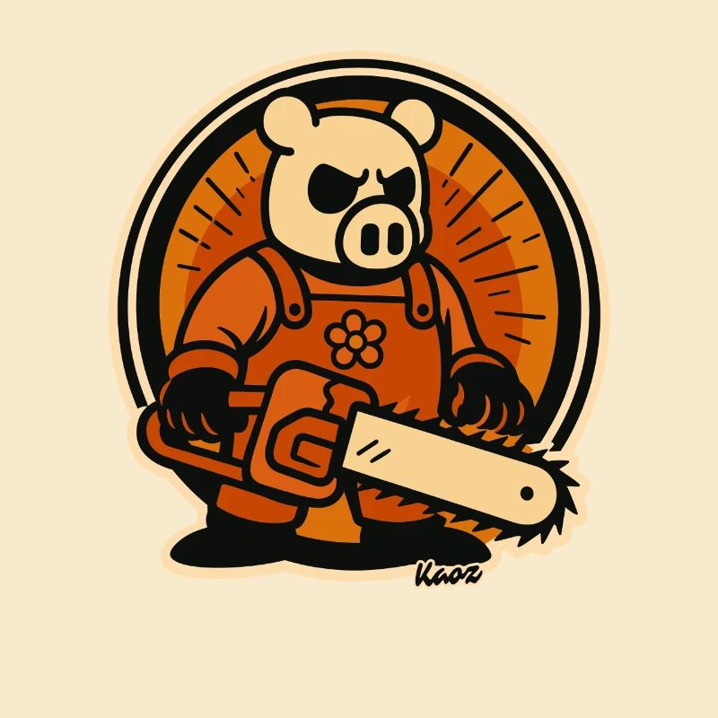 Bûcheron cochon avec tronçonneuse